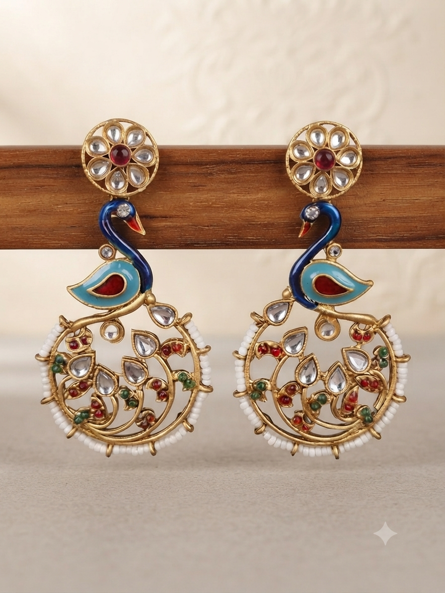 Mayura Kundan Floral Hoop Earrings