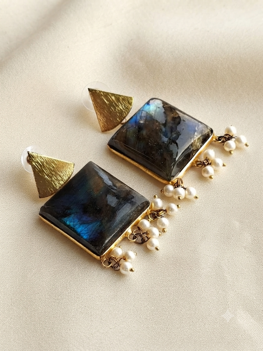 Labradorite Aura Geometric Drop Earrings