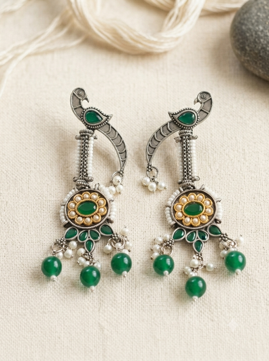 Mayur Oxidised Earrings (Emerald)