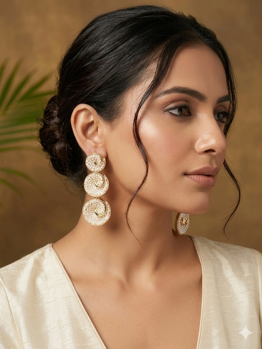 Ivory Pearl Swirl Cascade Earrings