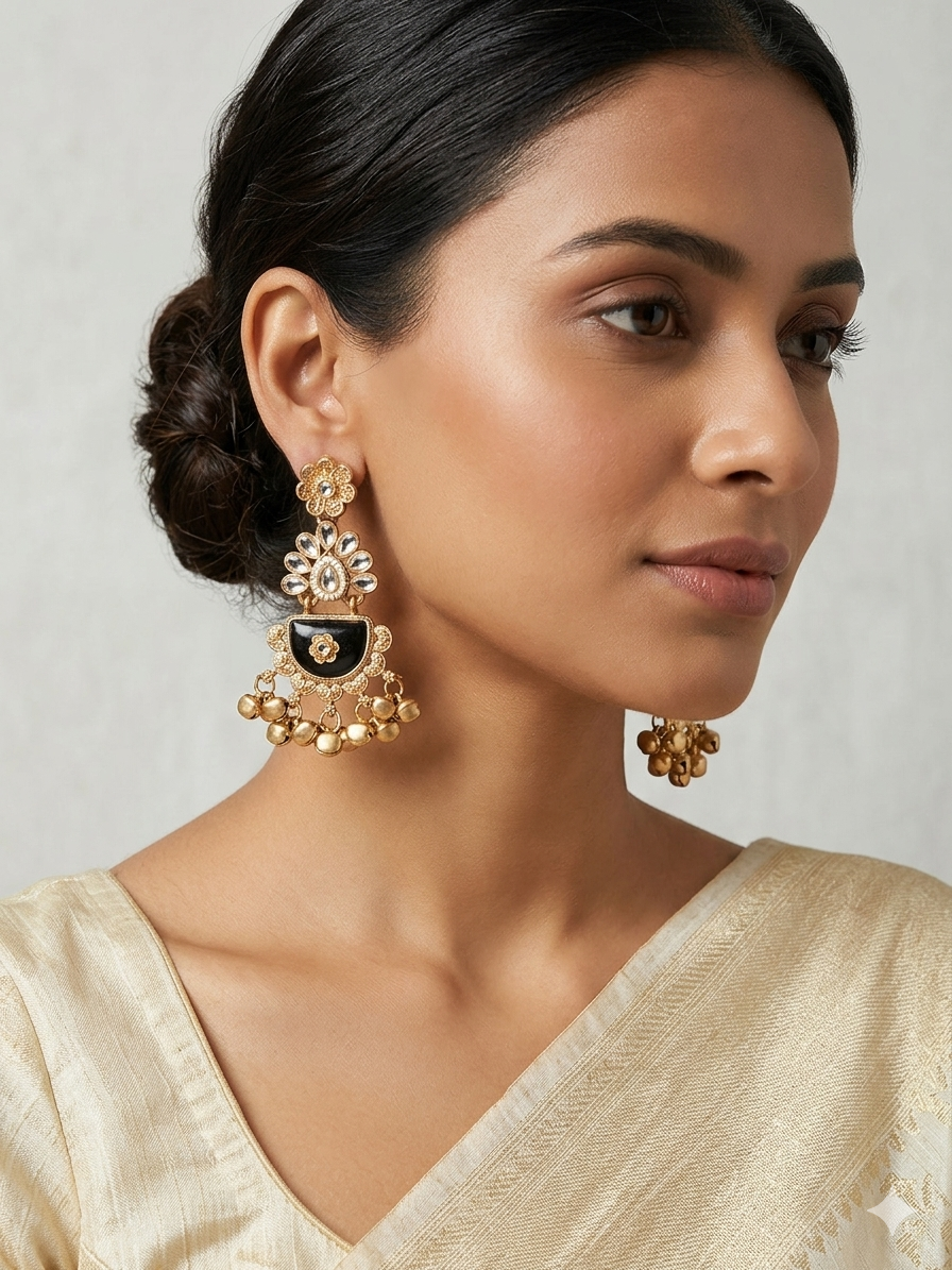 Midnight Bloom Meenakari Jhumka Earrings