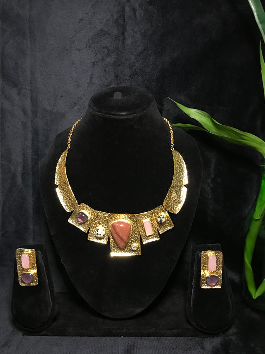 Gold Plated Natural Jasper Stone Fancy Necklace Set