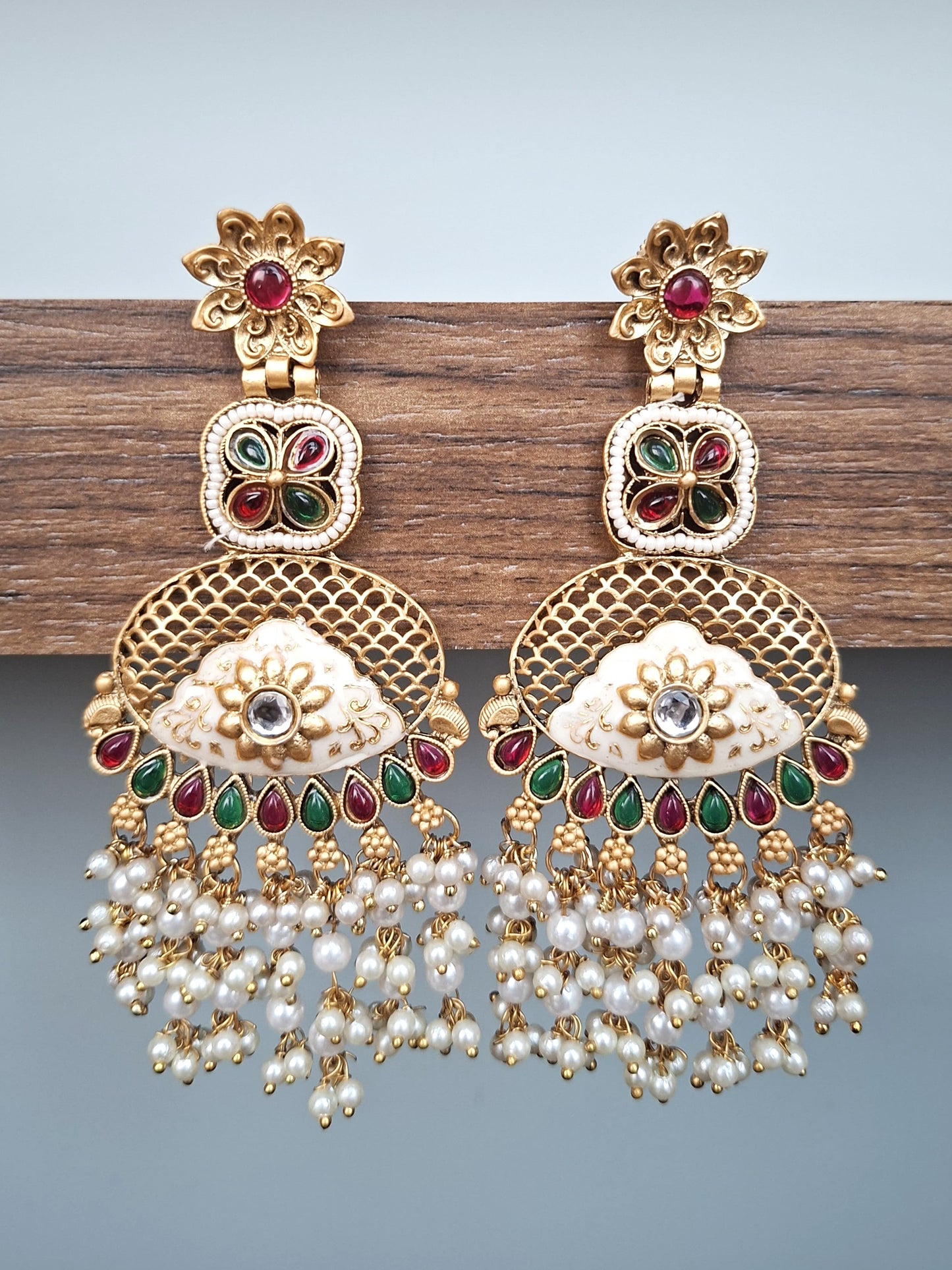 Meenakari Floral Chandbali Cascade Earrings