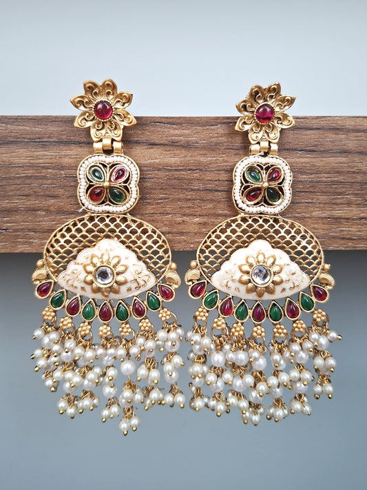 Meenakari Floral Chandbali Cascade Earrings