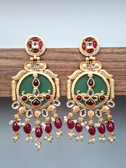 Emerald Floral Heritage Medallion Earrings