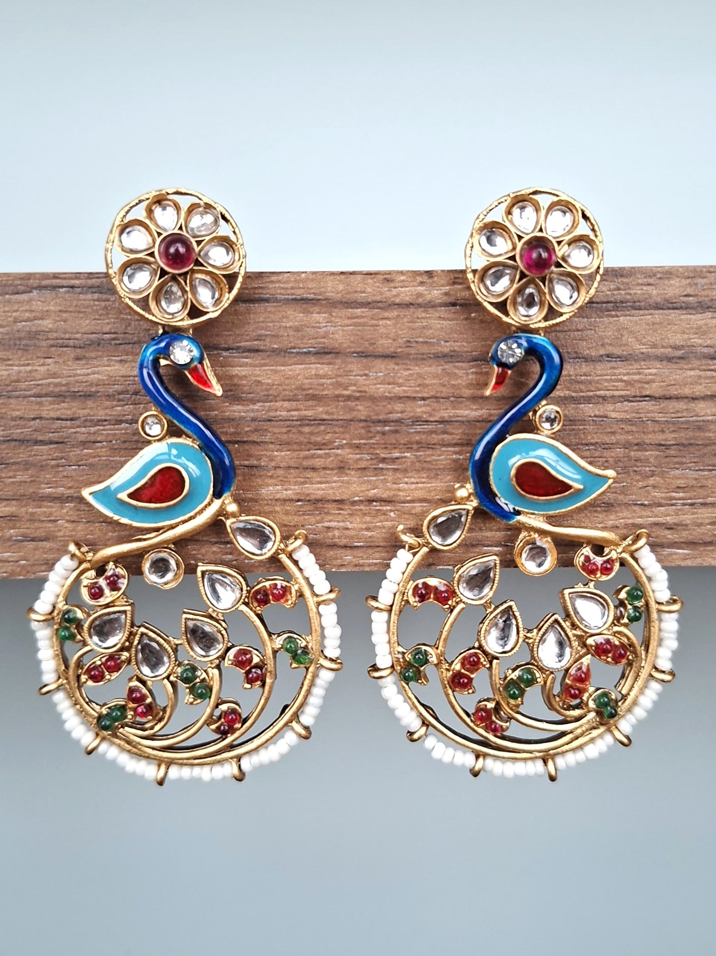 Cerulean Peacock Meenakari Chandbalis