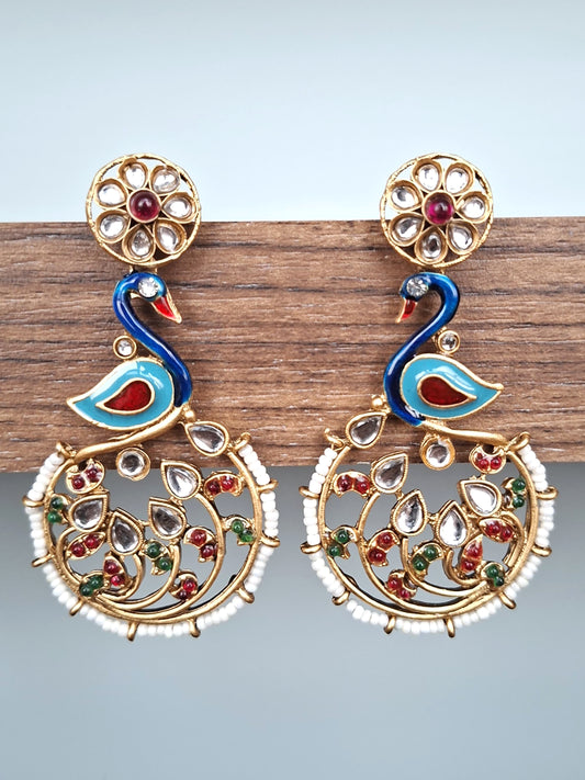 Cerulean Peacock Meenakari Chandbalis