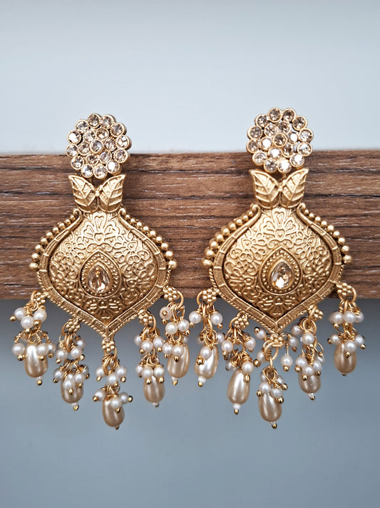 Golden Champagne Pearl Temple Earrings