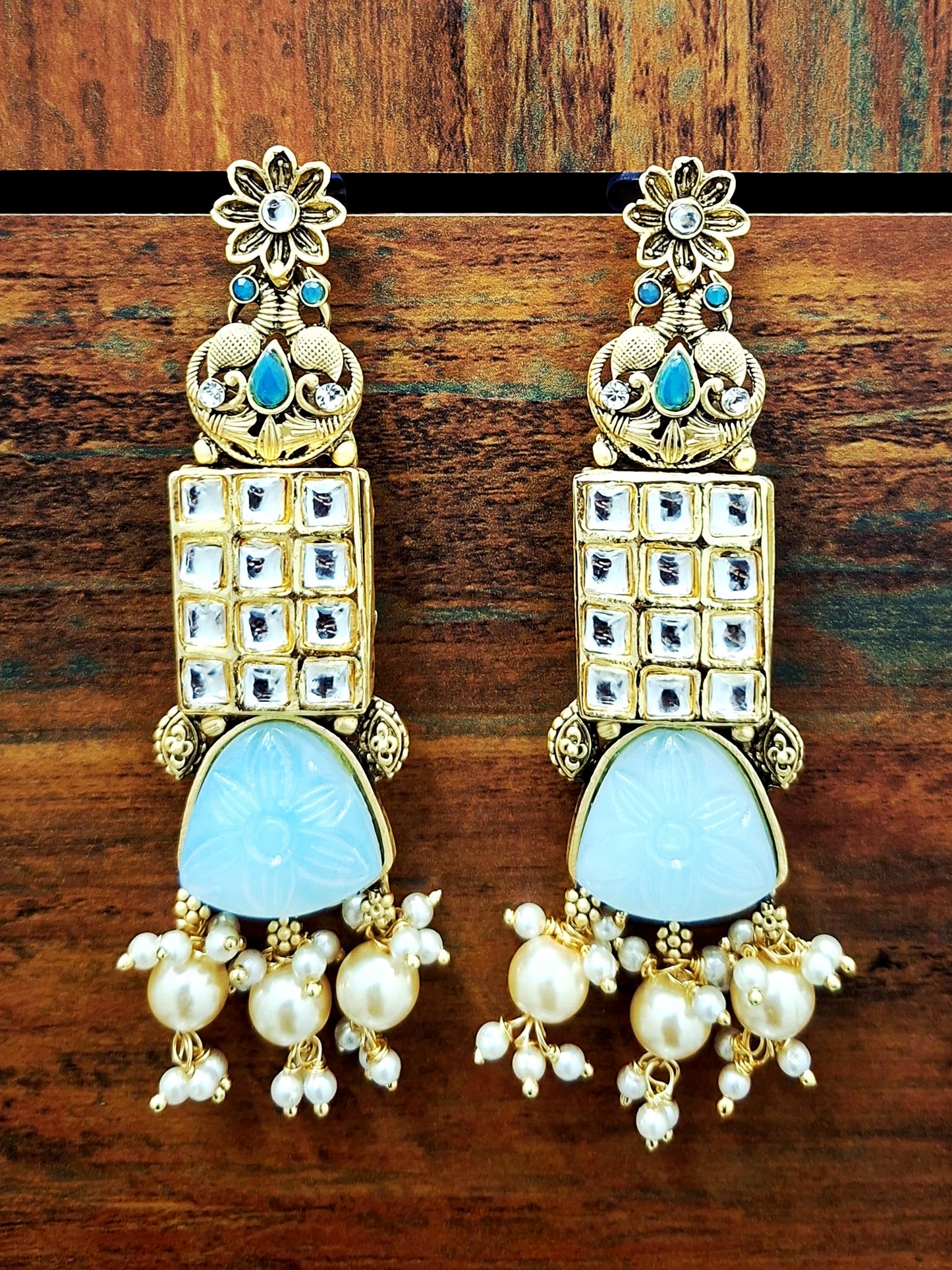 Cerulean Peacock Heritage Cascade Earrings