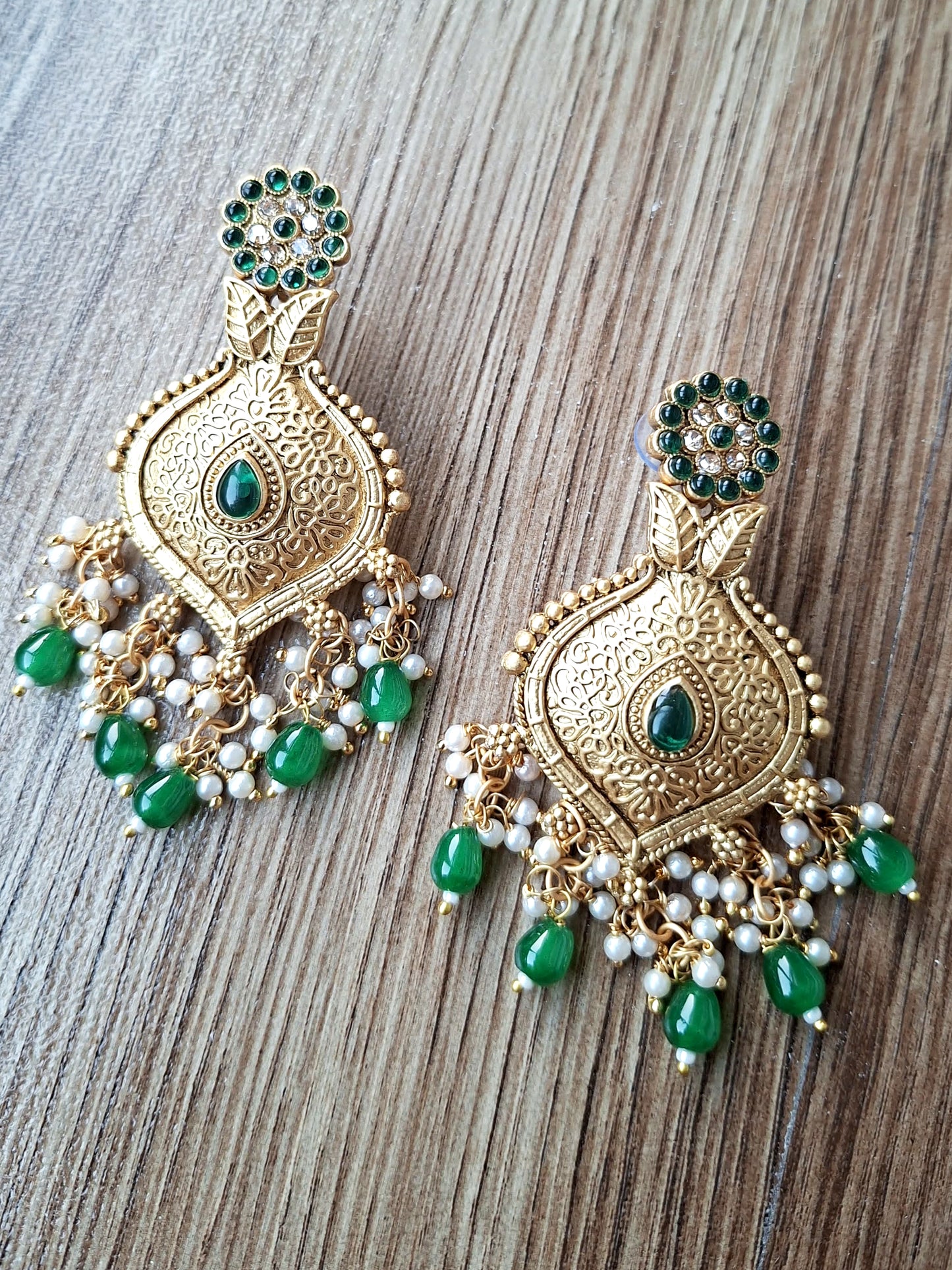 Emerald Floral Temple Drop Earrings