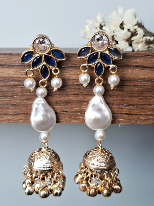 Sapphire Petal Baroque Jhumka Earrings
