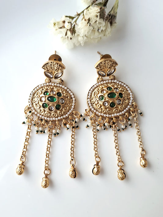 Emerald Pearl Filigree Dangle Earrings