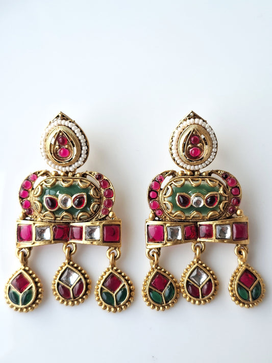 Meenakari Jewel-Toned Chandbali Earrings