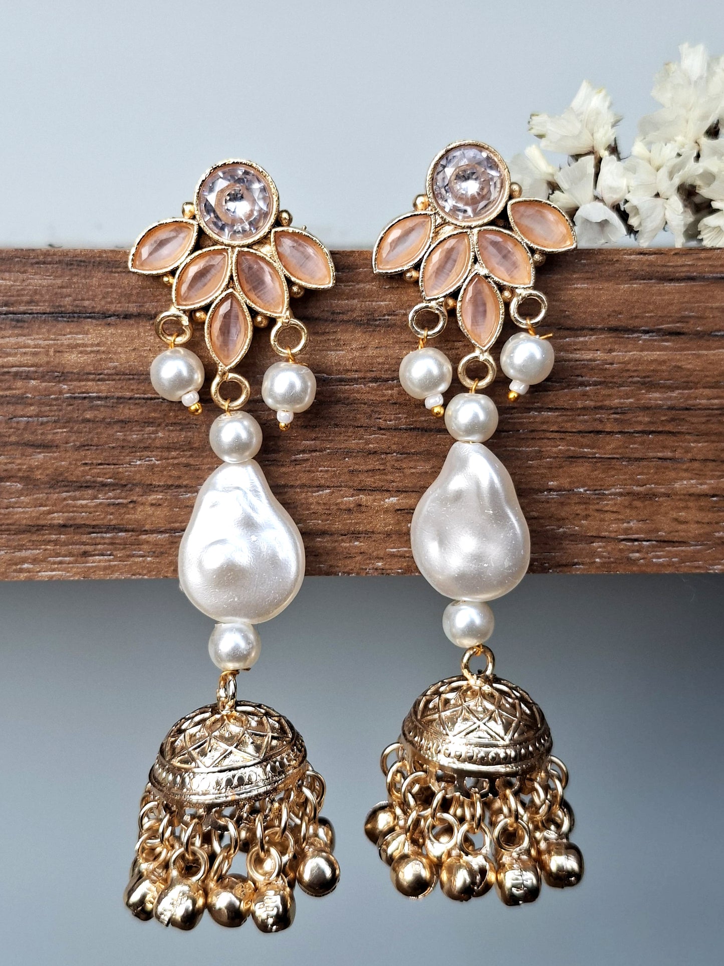 Sapphire Petal Baroque Jhumka Earrings