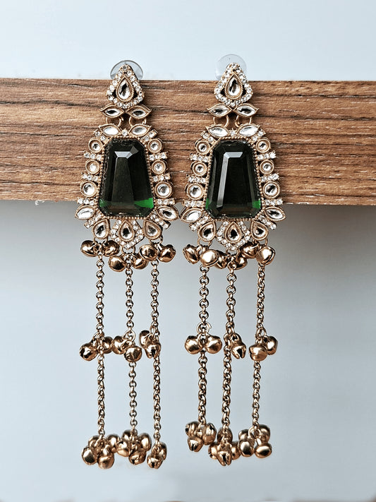 Emerald Crystal Ghungroo Cascade Earrings