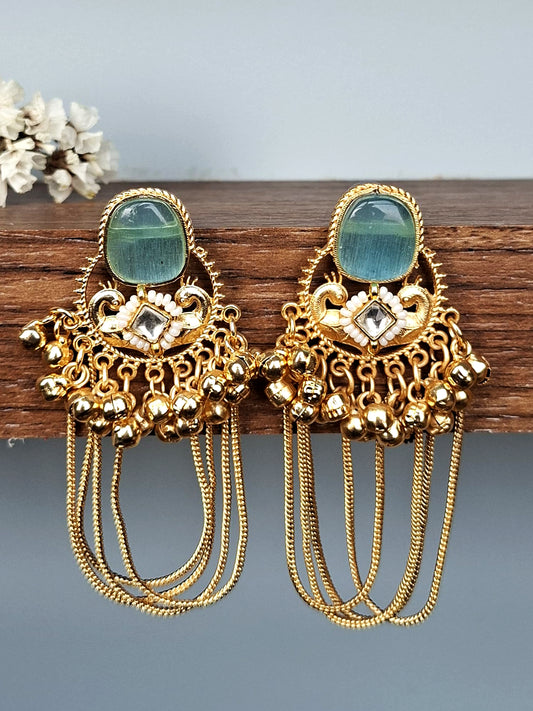 Seafoam Peacock Ghungroo Cascade Earrings