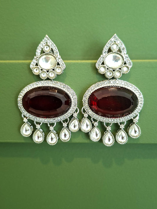 Ruby Crystal Oval Chandelier Earrings