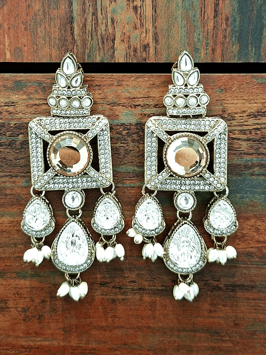 Royal Kundan Mirror Drop Chandbali Earrings