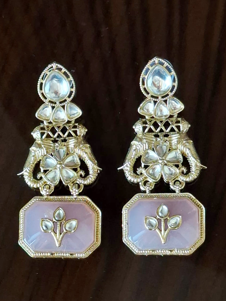 Blush Quartz Elephant Heritage Drop Earrings