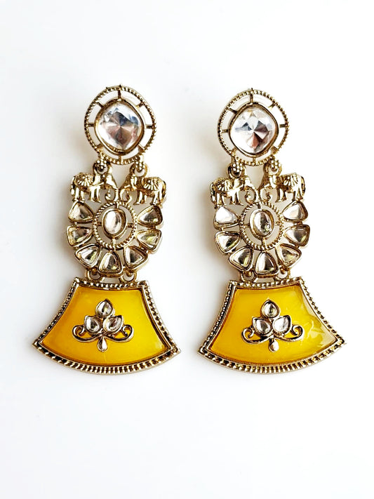 Golden Saffron Elephant Heritage Drop Earrings