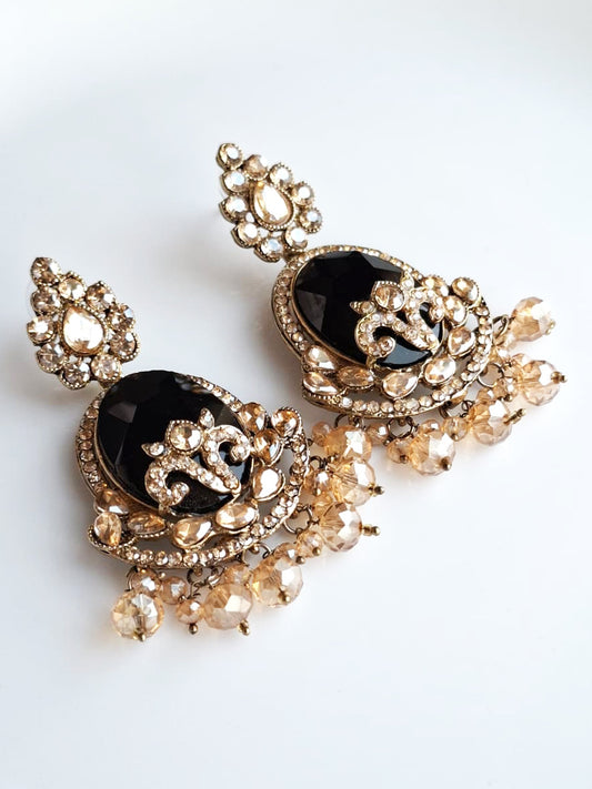 Iridescent Black Crystal Gala Earrings