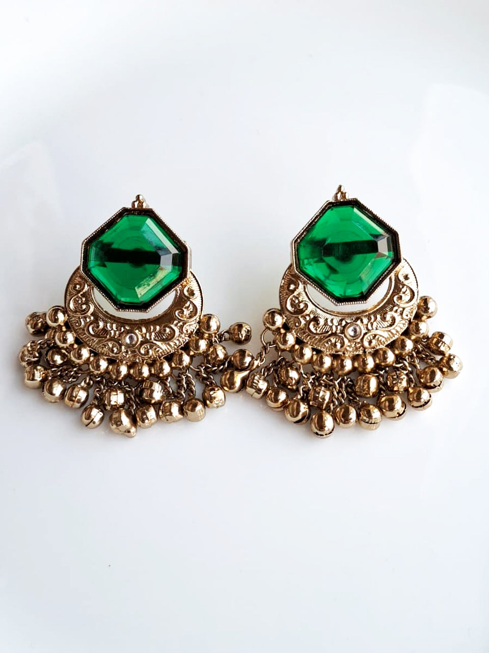 Emerald Octagon Chandbali Earrings