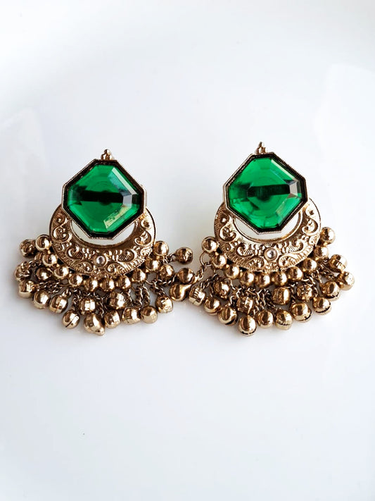 Emerald Octagon Chandbali Earrings