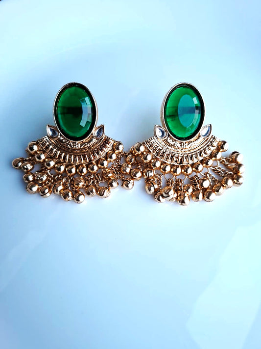 Emerald Oval Chandbali Earrings