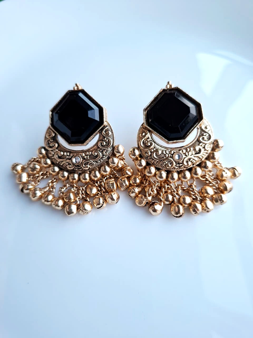 Emerald Octagon Chandbali Earrings