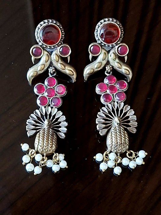 Ruby Peacock Majesty Drop Earrings