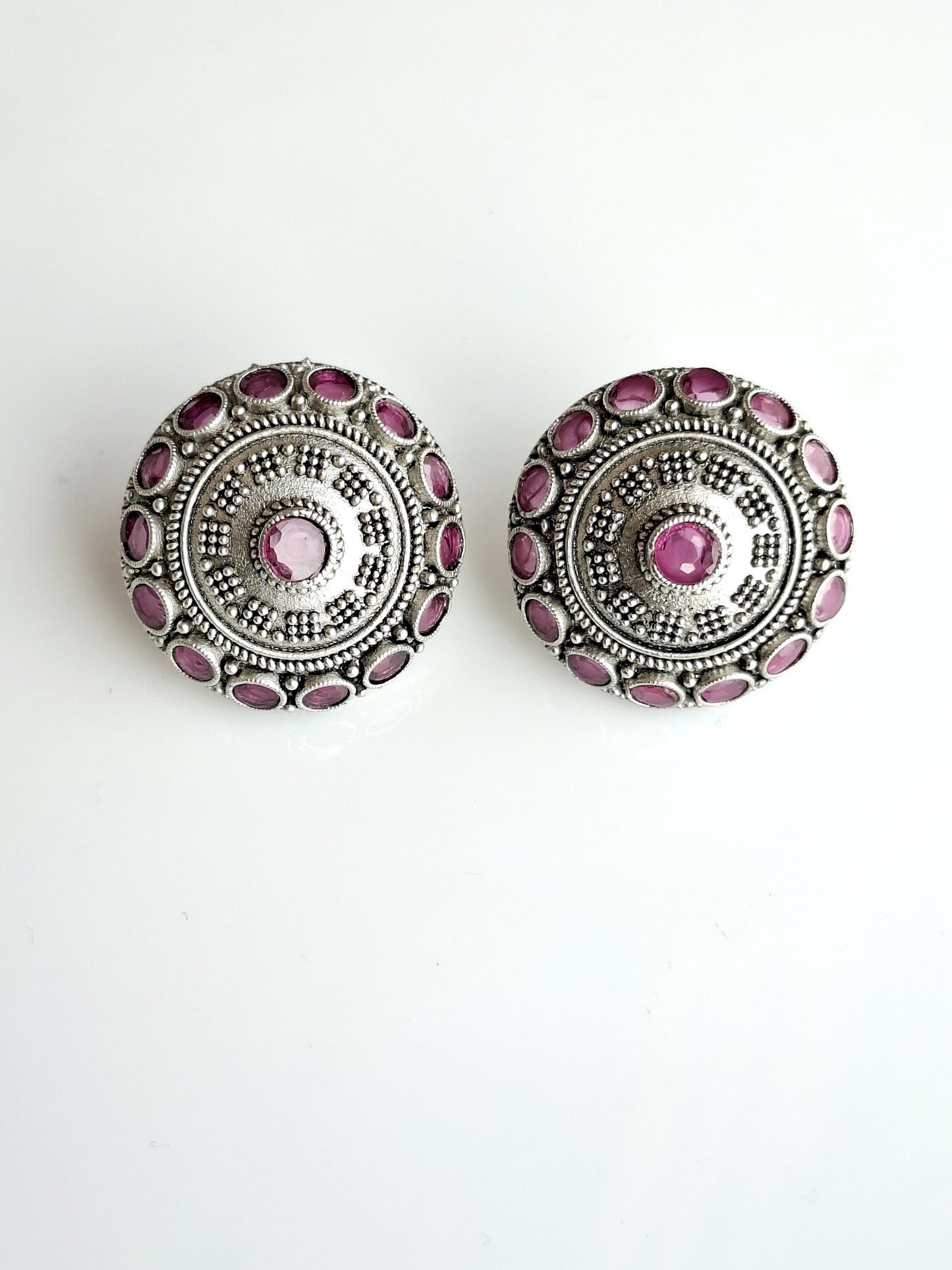 Magenta Halo Silver-Oxidized Studs