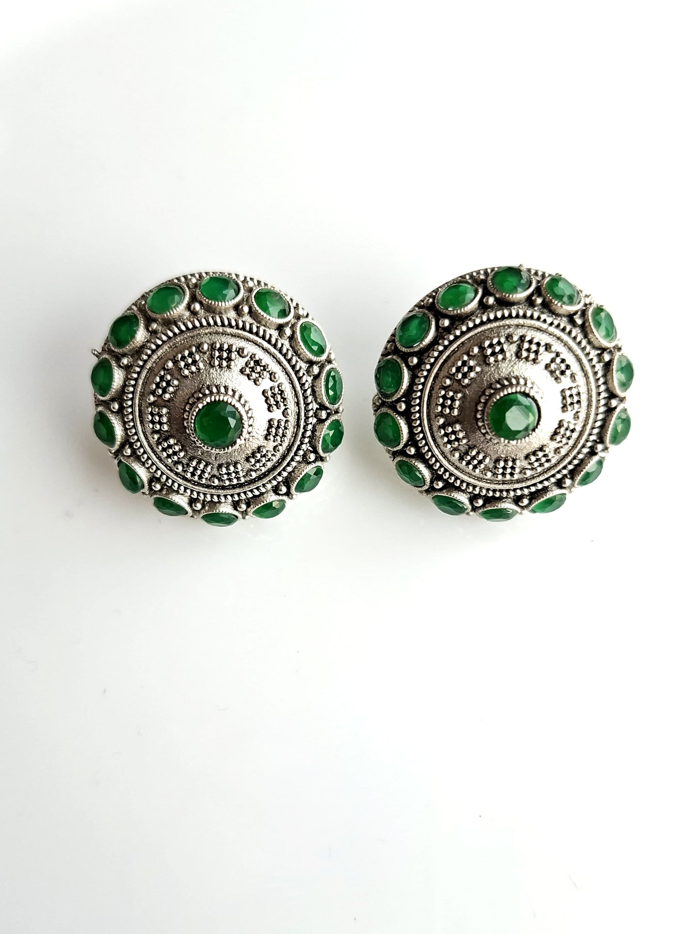Magenta Halo Silver-Oxidized Studs