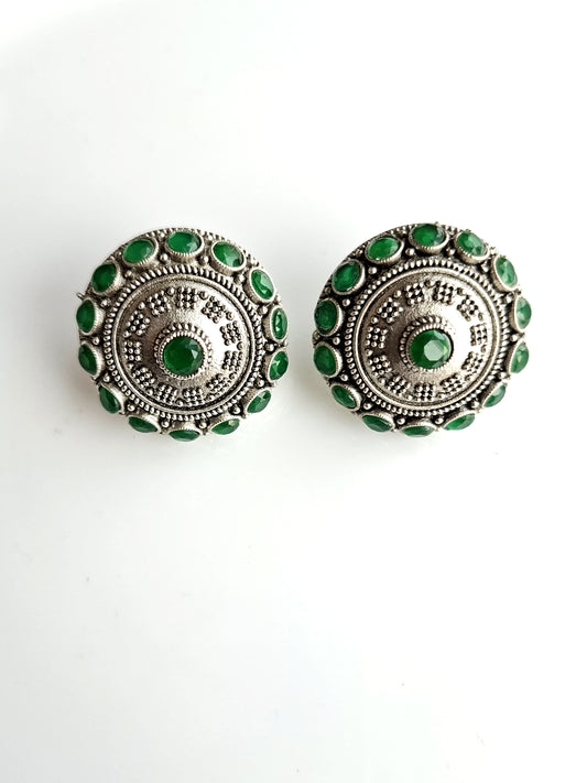 Magenta Halo Silver-Oxidized Studs