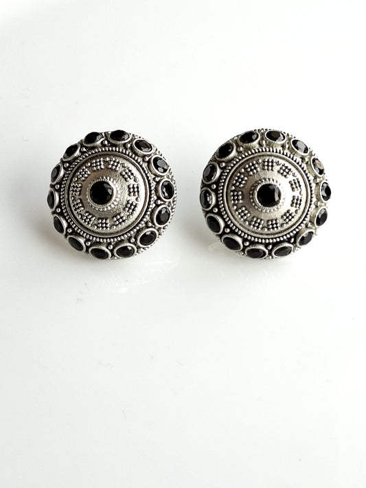 Magenta Halo Silver-Oxidized Studs