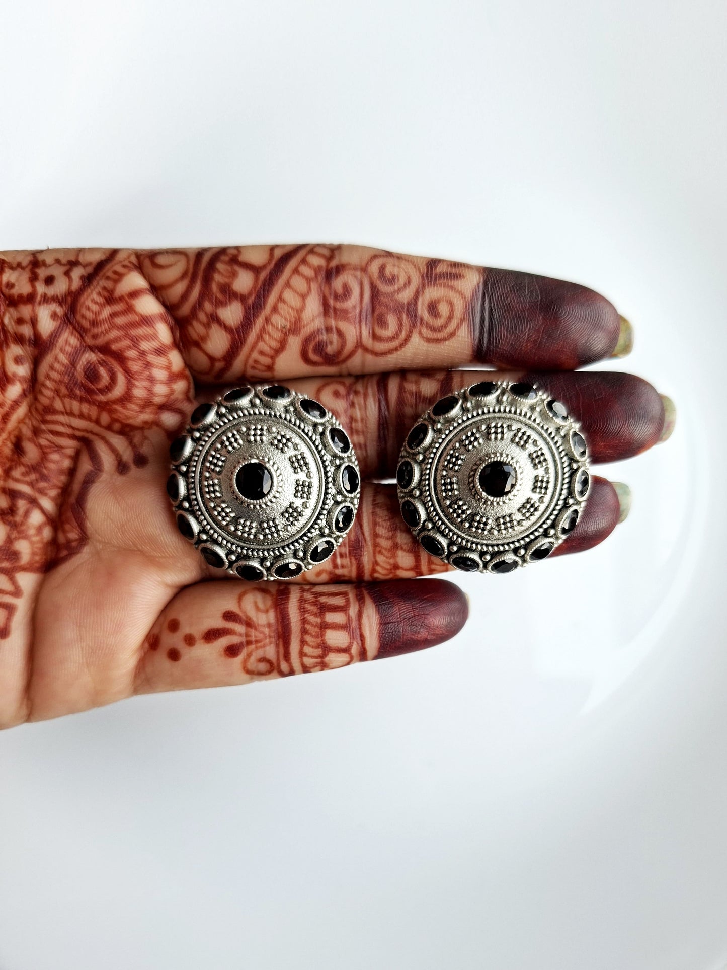 Magenta Halo Silver-Oxidized Studs