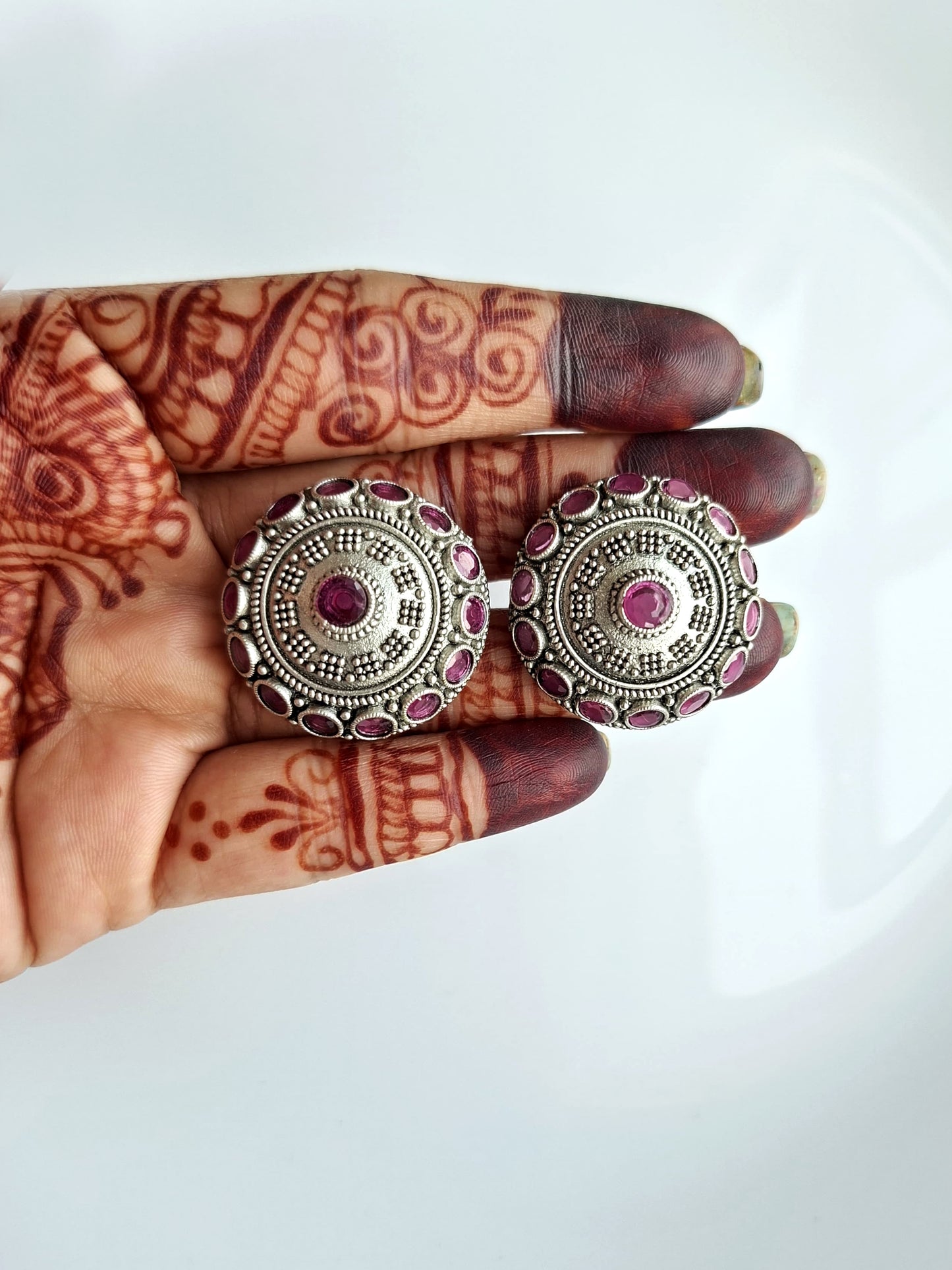 Magenta Halo Silver-Oxidized Studs
