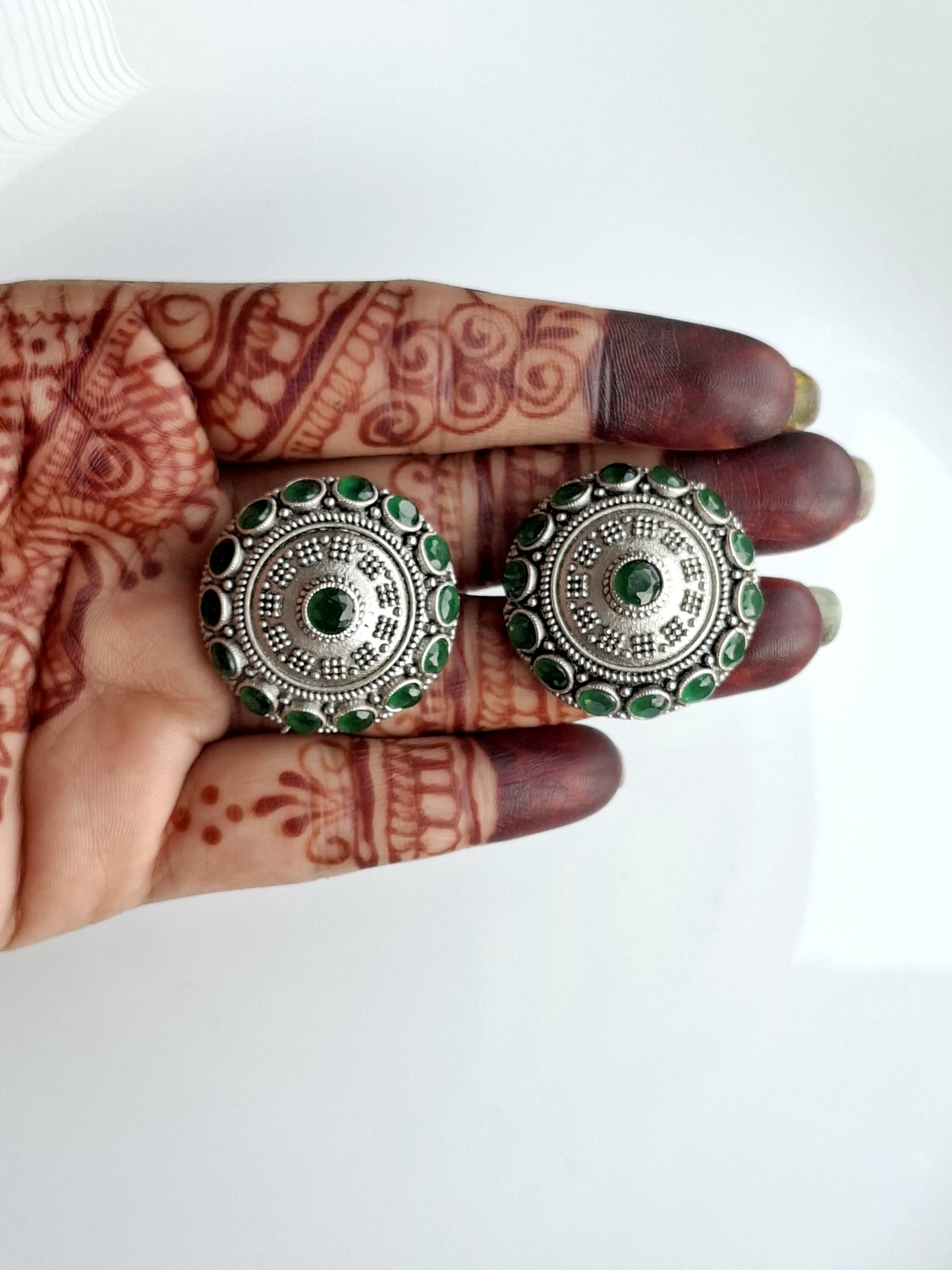 Magenta Halo Silver-Oxidized Studs