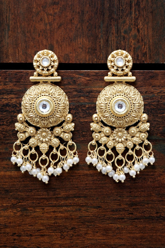 Antique Gold Kundan Medallion Drop Earrings