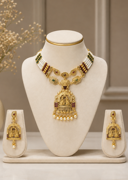 Traditional Temple Motif Necklace Set & Earring