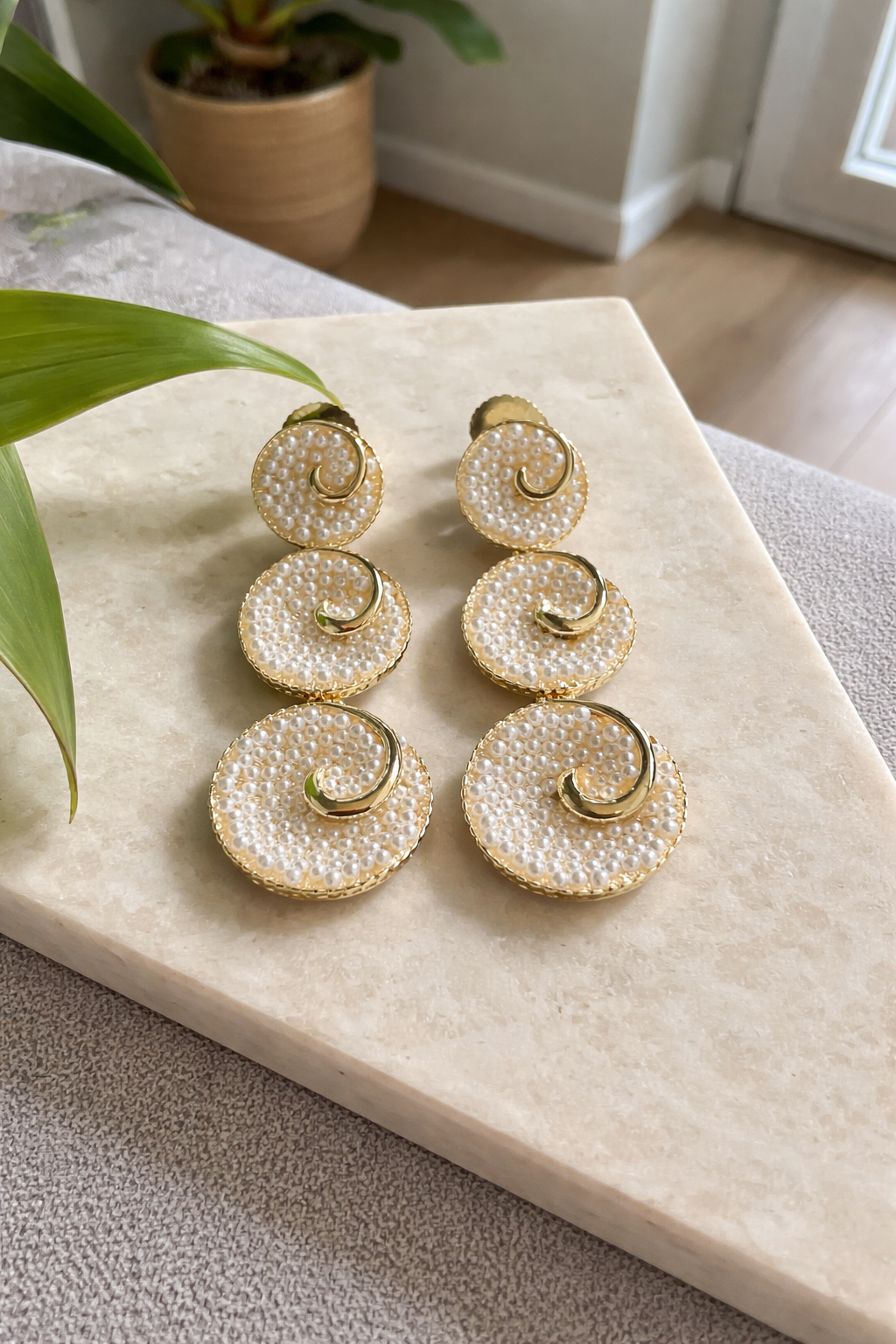 Ivory Pearl Swirl Cascade Earrings